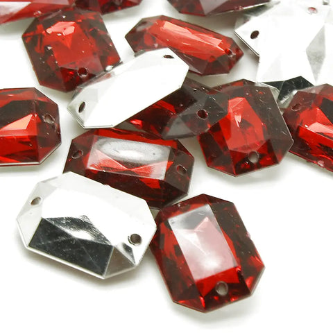Pack Of 10 - Rectangle 25 Mm Red Rhinestone Gems Sarahi.nyc Sew On Crystals