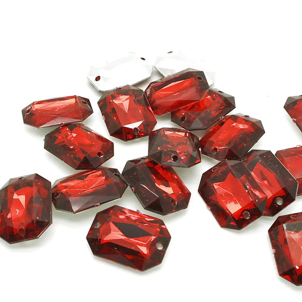 Pack Of 10 - Rectangle 25 Mm Red Rhinestone Gems Sarahi.nyc Sew On Crystals