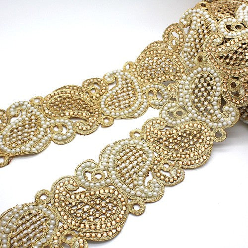 GOLD PEARL PAISLEY RHINESTONE TRIM  - sarahi.NYC