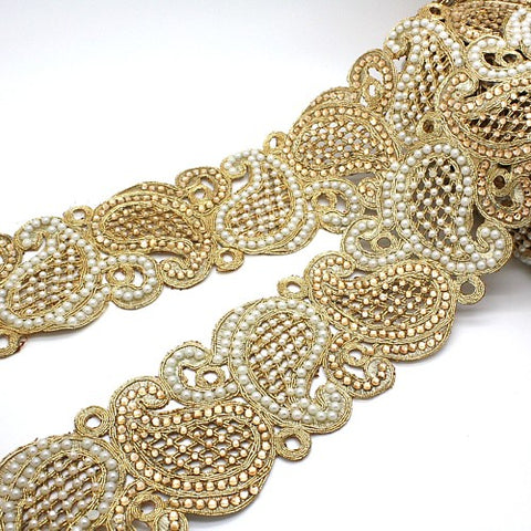 GOLD PEARL PAISLEY RHINESTONE TRIM  - sarahi.NYC
