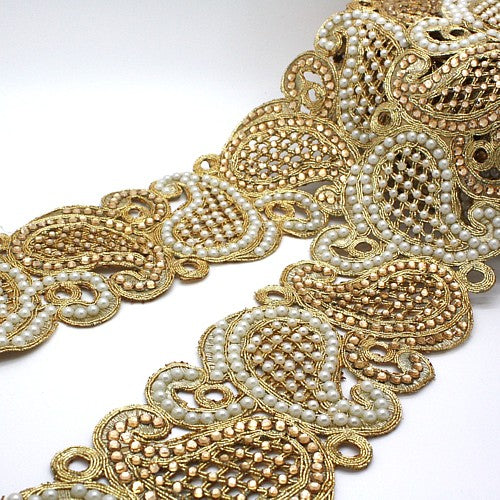 GOLD PEARL PAISLEY RHINESTONE TRIM  - sarahi.NYC
