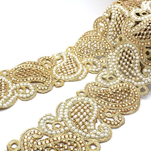 GOLD PEARL PAISLEY RHINESTONE TRIM  - sarahi.NYC