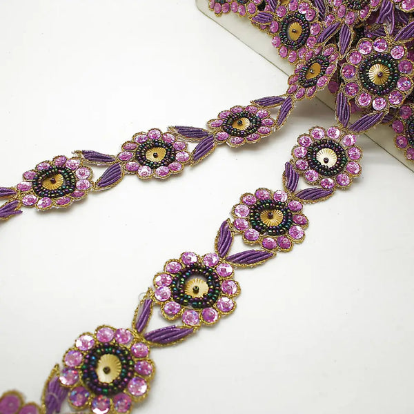 Pink Lilac Sequin Flower Trim - Sarahi.nyc Fabric Trims