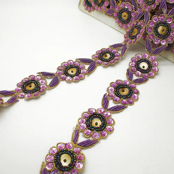 Pink Lilac Sequin Flower Trim - Sarahi.nyc Fabric Trims