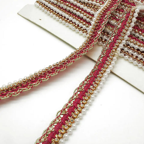 Pink Pearl Crystal Edging Trim - Sarahi.nyc Faux Trims