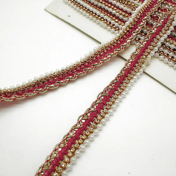 Pink Pearl Crystal Edging Trim - Sarahi.nyc Faux Trims
