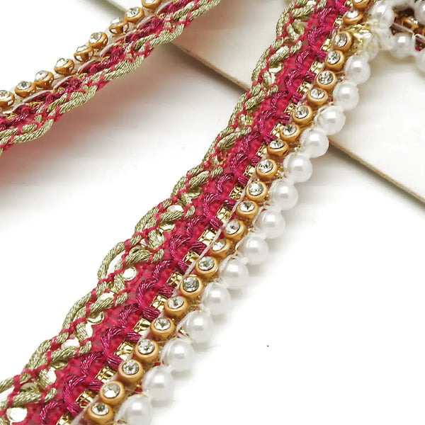Pink Pearl Crystal Edging Trim - Sarahi.nyc Faux Trims