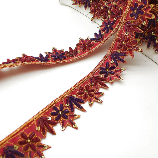 Pink Purple Sequin Floral Edging Trim - Sarahi.nyc Fabric Trims