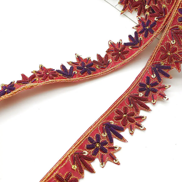 Pink Purple Sequin Floral Edging Trim - Sarahi.nyc Fabric Trims