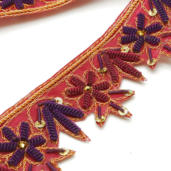 Pink Purple Sequin Floral Edging Trim - Sarahi.nyc Fabric Trims