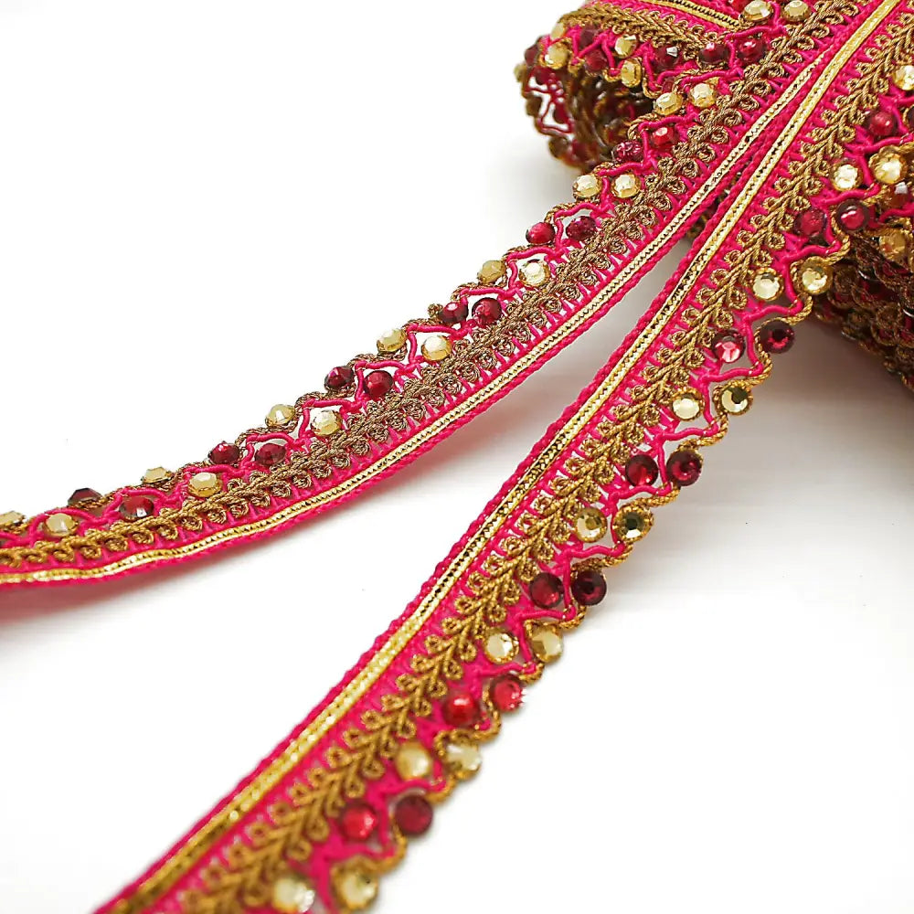 Pink Rhinestone Woven Trim - Sarahi.nyc Trims