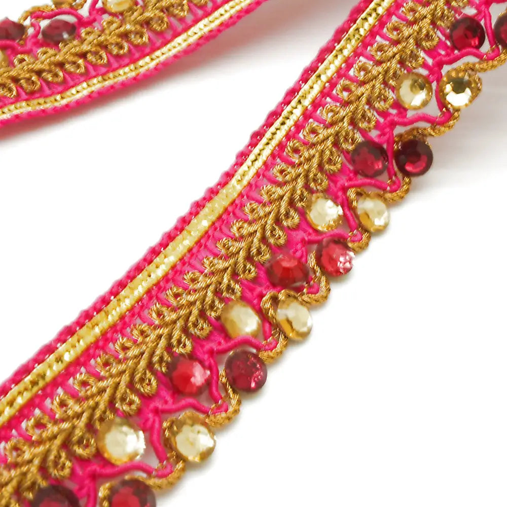 Pink Rhinestone Woven Trim - Sarahi.nyc Trims