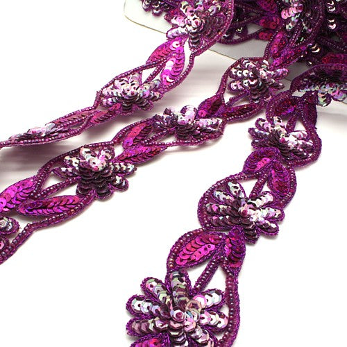 PINK CERISE SEQUIN FLORAL TRIM - sarahi.NYC