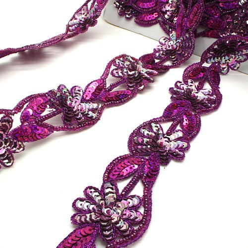 PINK CERISE SEQUIN FLORAL TRIM - sarahi.NYC