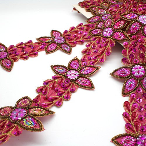 PINK CERISE  WILD FLOWER GEM TRIM - sarahi.NYC