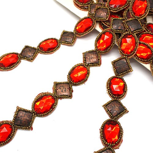 RED BRONZE RHINESTONE BEADED RHINESTONE TRIM - sarahi.NYC