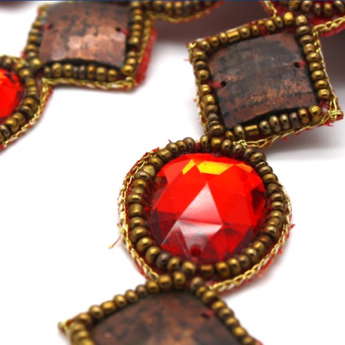 RED BRONZE RHINESTONE BEADED RHINESTONE TRIM - sarahi.NYC