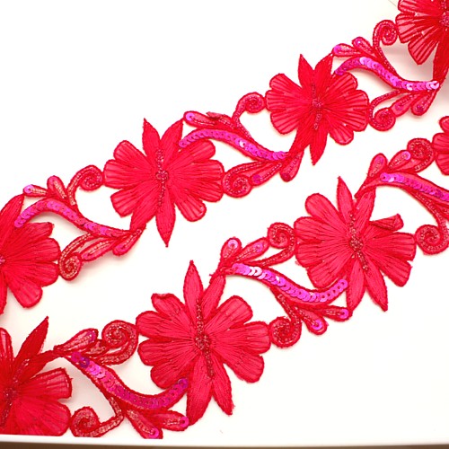 RED PINK FLORAL SEQUIN  TRIM - sarahi.NYC