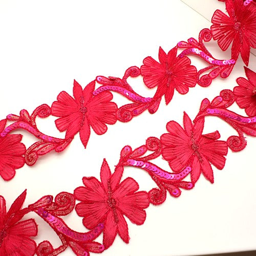 RED PINK FLORAL SEQUIN  TRIM - sarahi.NYC