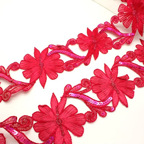 RED PINK FLORAL SEQUIN  TRIM - sarahi.NYC