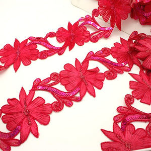 RED PINK FLORAL SEQUIN  TRIM - sarahi.NYC