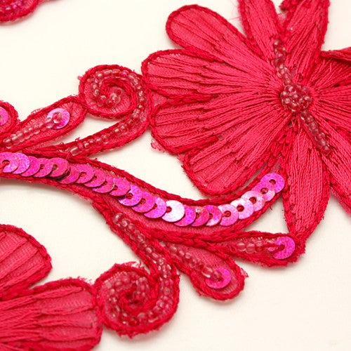 RED PINK FLORAL SEQUIN  TRIM - sarahi.NYC