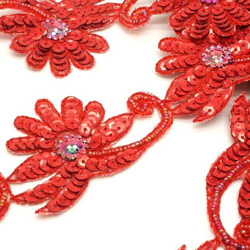 RED FLORAL SEQUIN  TRIM - sarahi.NYC