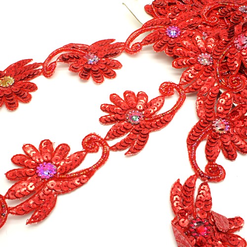 RED FLORAL SEQUIN  TRIM - sarahi.NYC