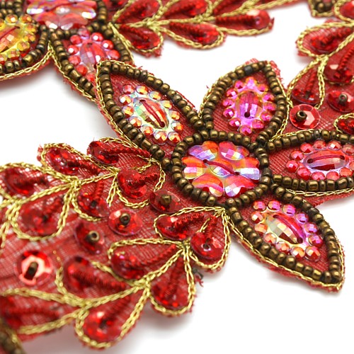 RED MAROON WILD FLOWER GEM TRIM - sarahi.NYC