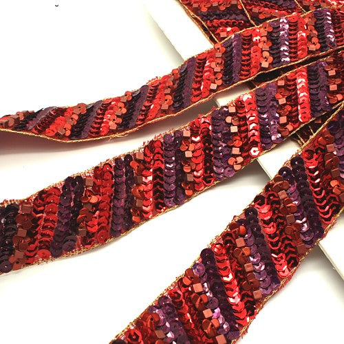 RED MAROON SEQUIN BEADED TRIM - sarahi.NYC