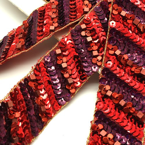 RED MAROON SEQUIN BEADED TRIM - sarahi.NYC