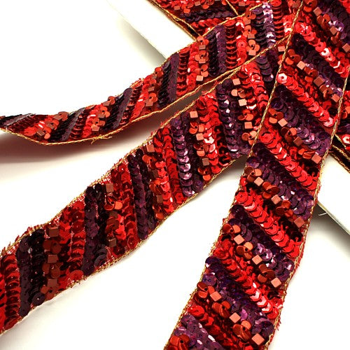 RED MAROON SEQUIN BEADED TRIM - sarahi.NYC