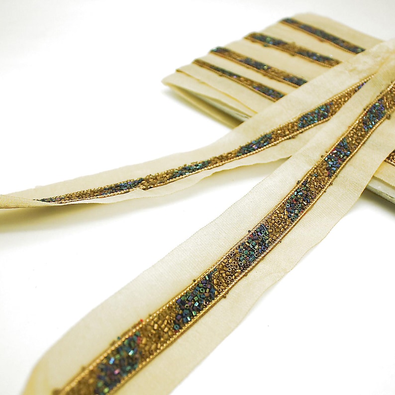 BRONZE BLUE BUGLE BEADED TRIM - sarahi.NYC