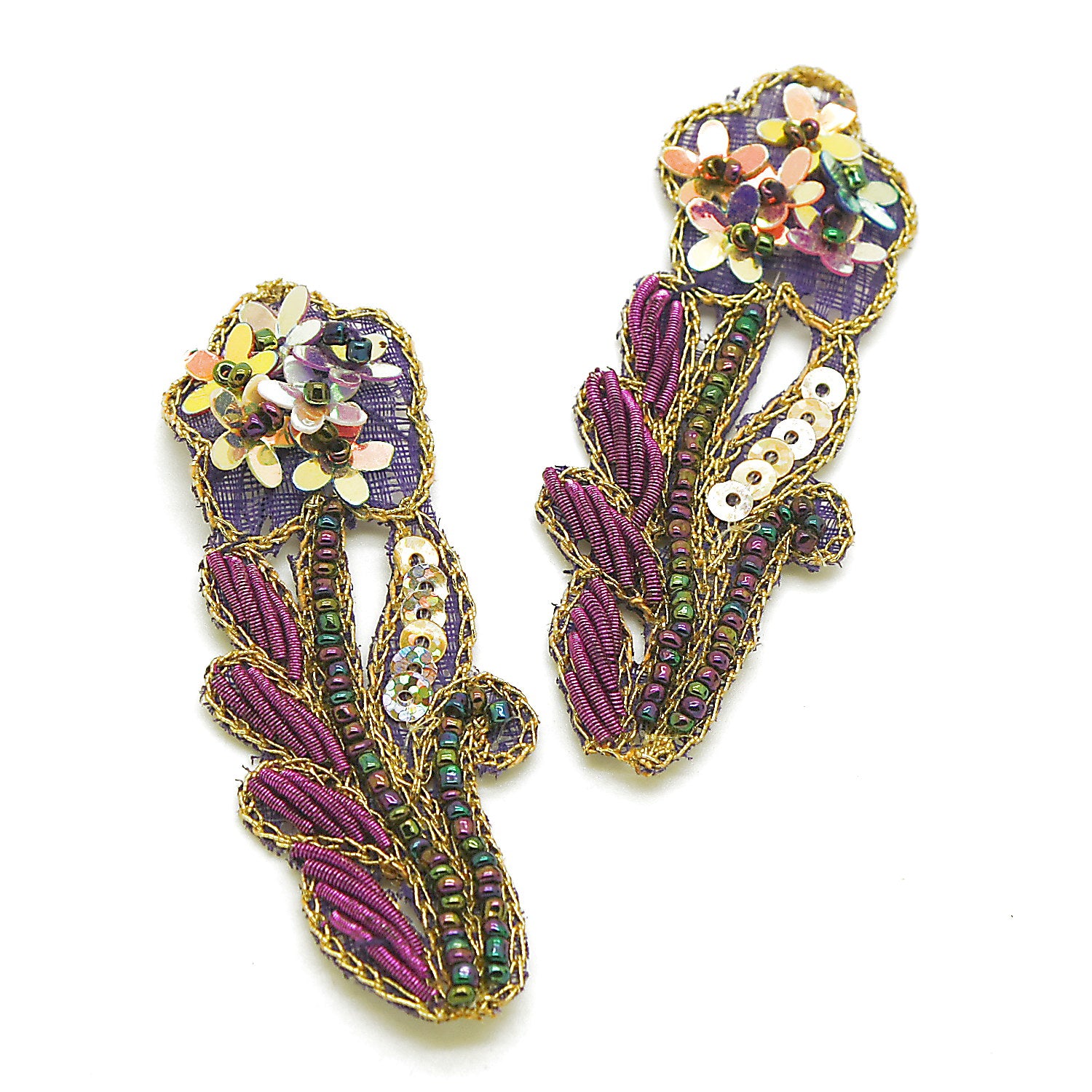 PURPLE GOLD SEQUIN BEADED APPLIQUE - sarahi.NYC