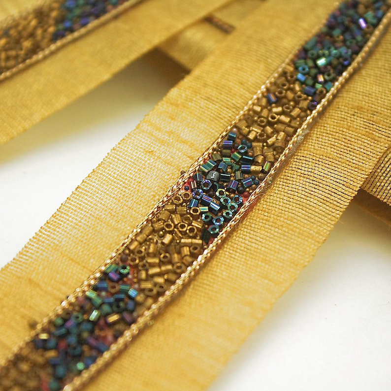 BRONZE BLUE BUGLE BEADED TRIM - sarahi.NYC