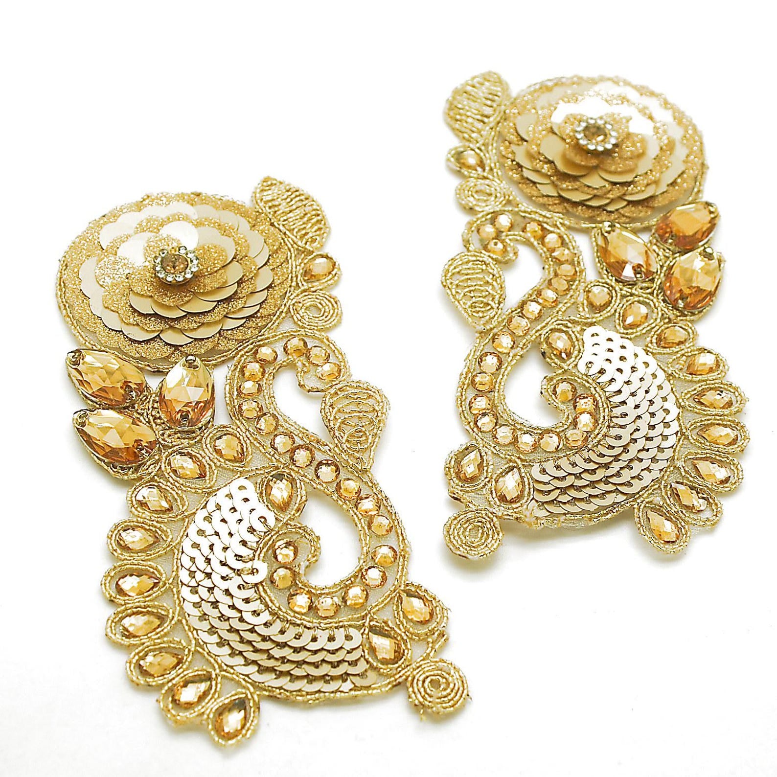 GOLD RHINESTONE FLORAL APPLIQUE - sarahi.NYC