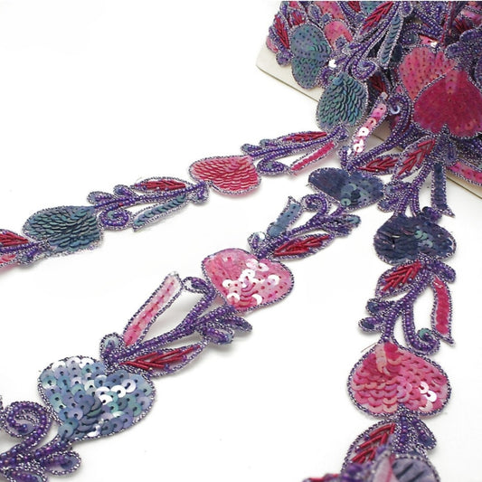 LILAC PINK HEART SEQUIN BEAD TRIM - sarahi.NYC