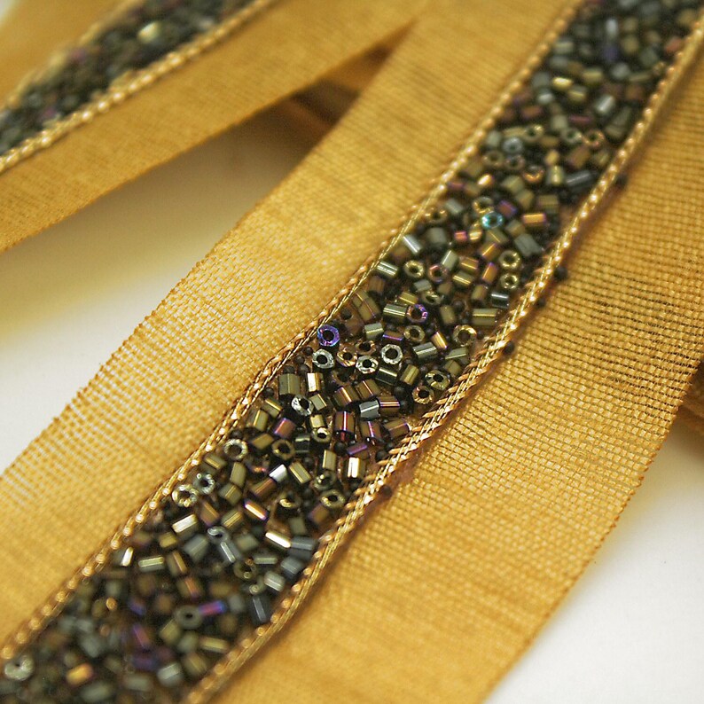 CHARCOAL GRAY IRIDESCENT BEADED TRIM - sarahi.NYC