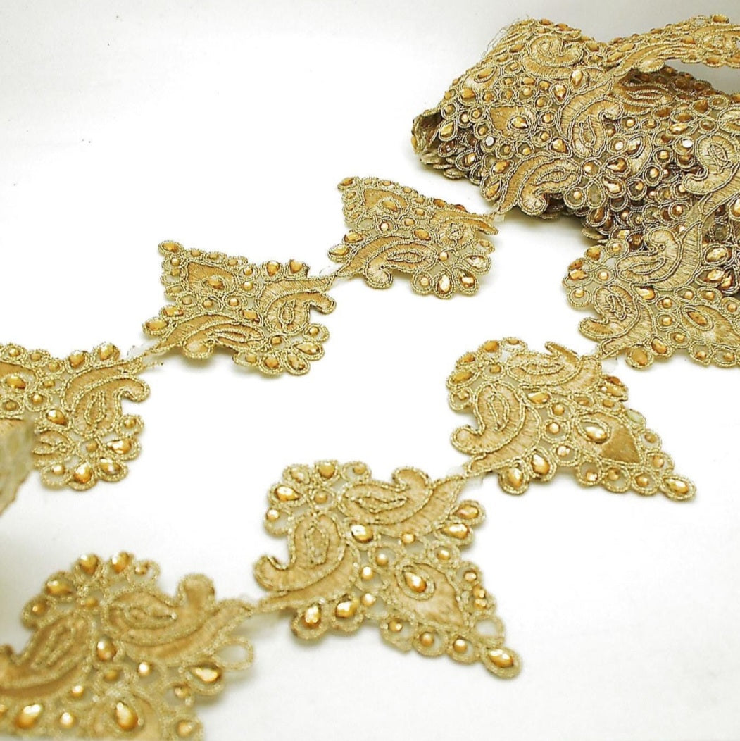 GOLD EMBROIDERED RHINESTONE FABRIC TRIM - sarahi.NYC