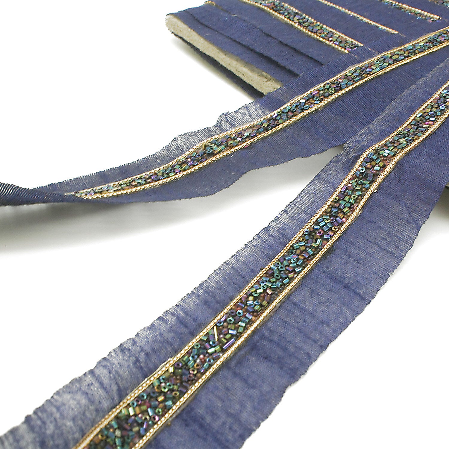 BLUE GOLD BEADED TRIM - sarahi.NYC