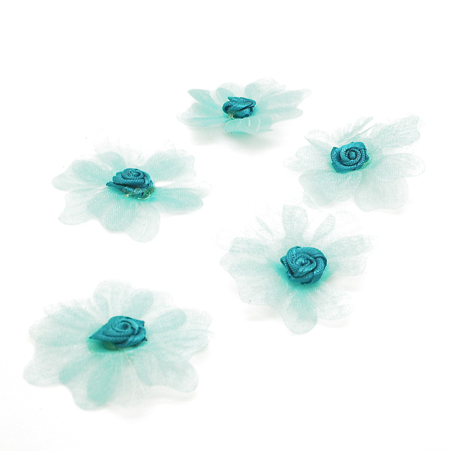 20 TURQUOISE ORGANZA FLOWERS - sarahi.NYC