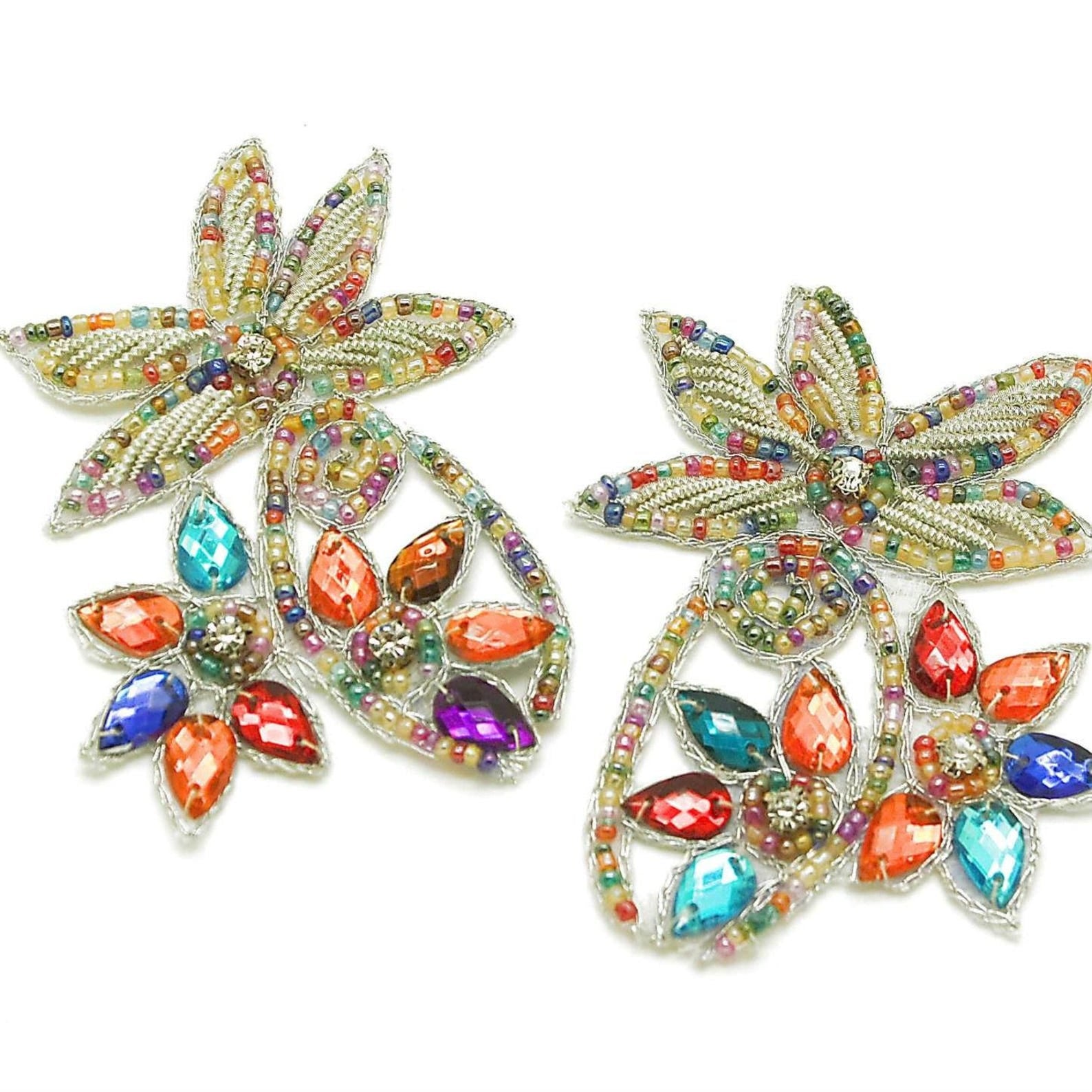 MULTI COLOURED RHINSTONE  MOTIF PAIR - sarahi.NYC