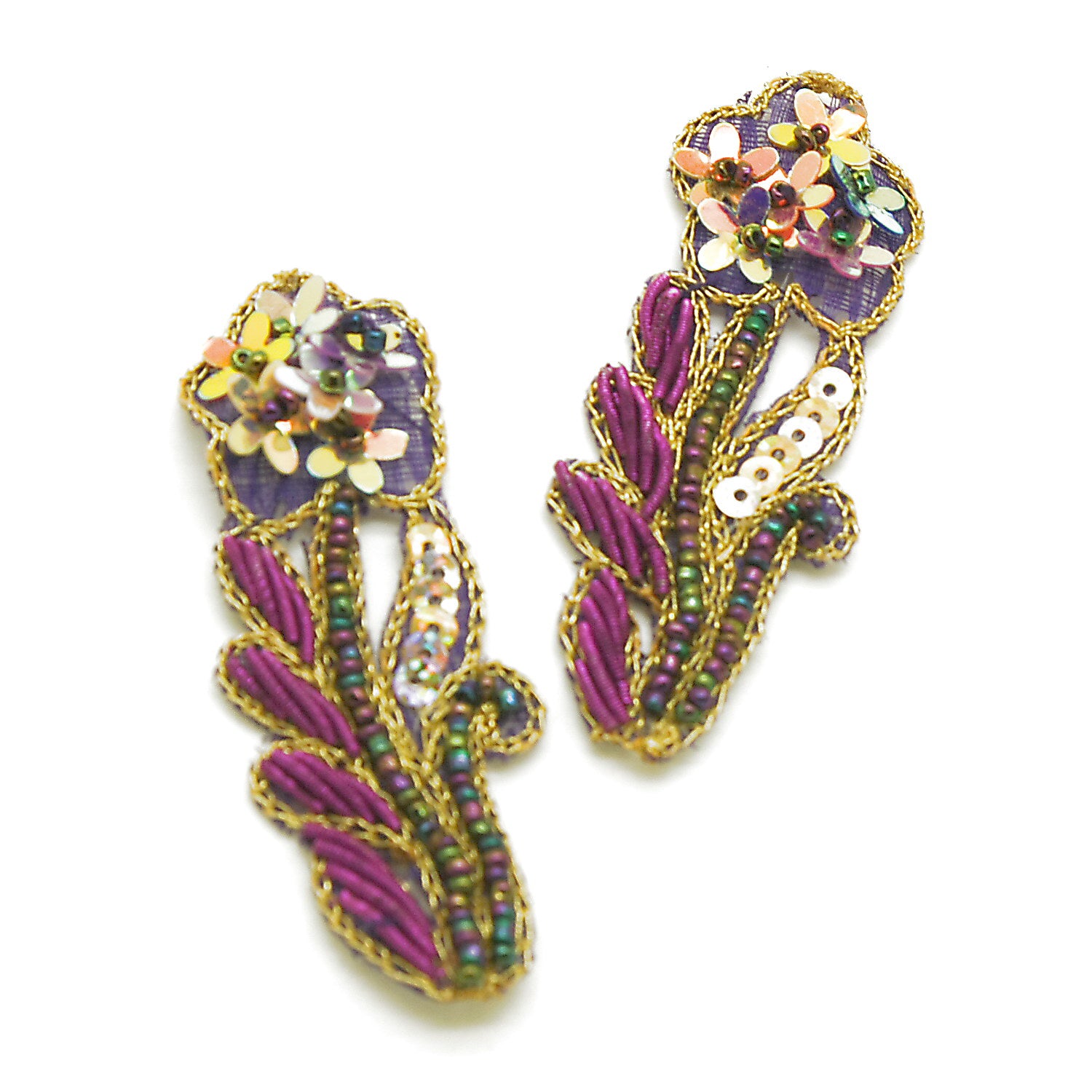 PURPLE GOLD SEQUIN BEADED APPLIQUE - sarahi.NYC