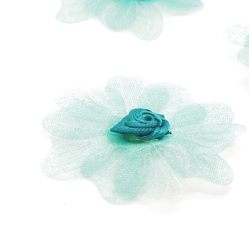 20 TURQUOISE ORGANZA FLOWERS - sarahi.NYC
