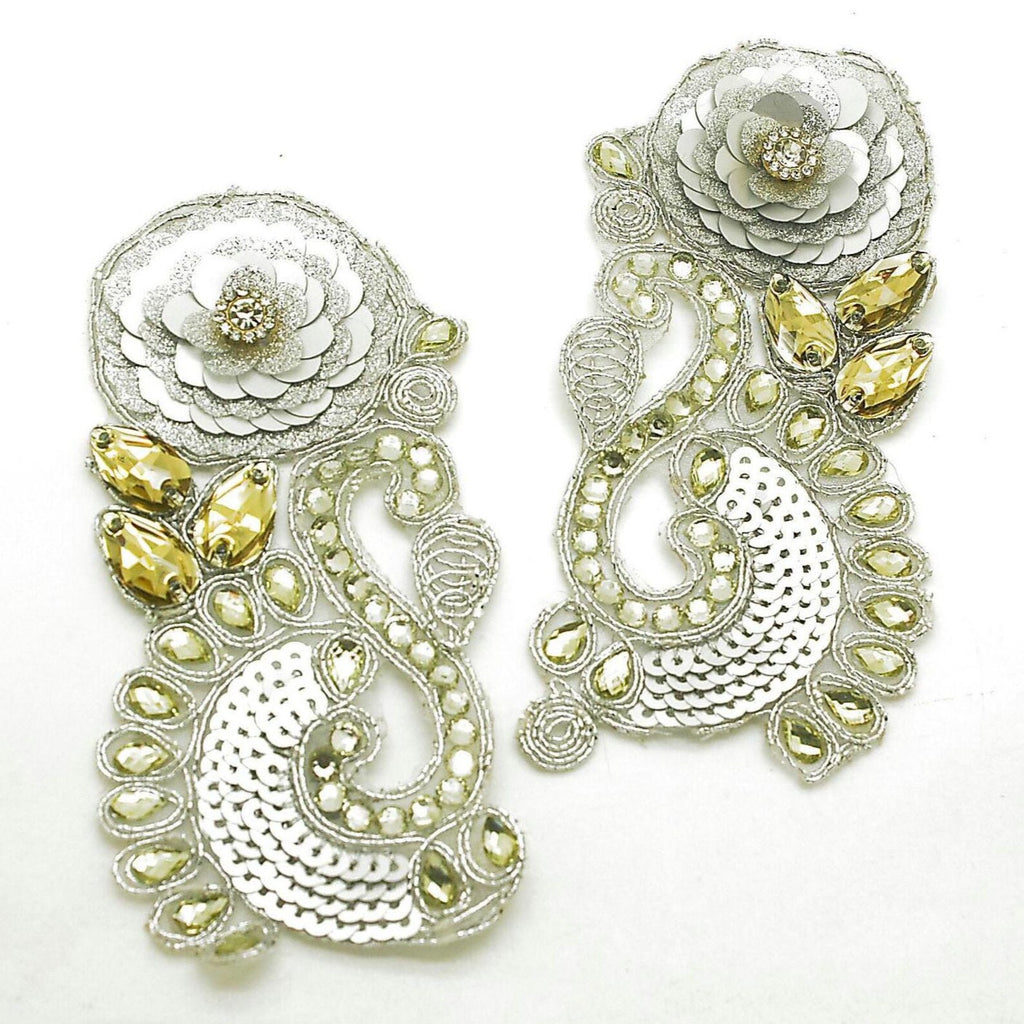 SILVER BEADED NET APPLIQUE PAIR - sarahi.NYC