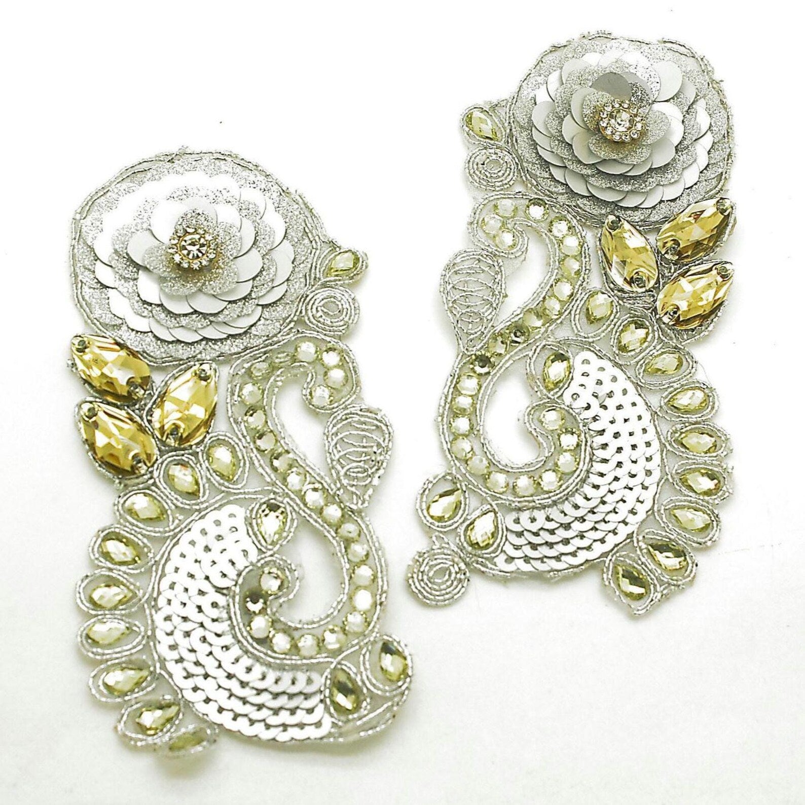 SILVER BEADED NET APPLIQUE PAIR - sarahi.NYC