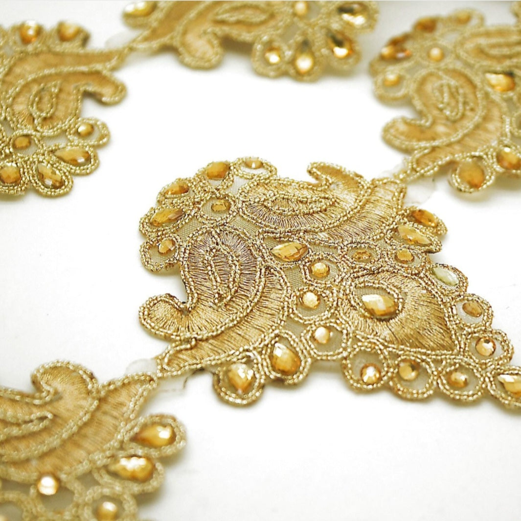 GOLD EMBROIDERED RHINESTONE FABRIC TRIM - sarahi.NYC
