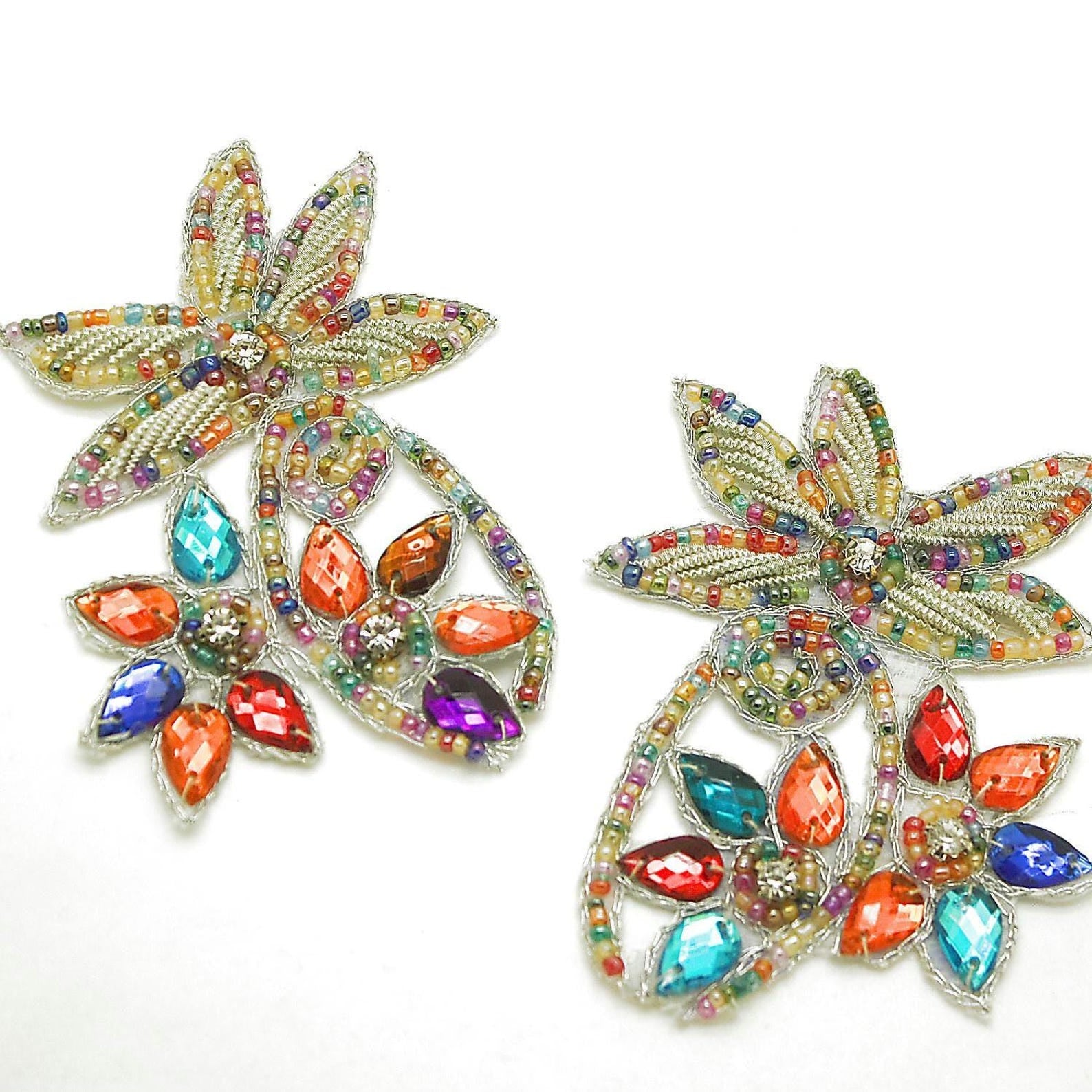 MULTI COLOURED RHINSTONE  MOTIF PAIR - sarahi.NYC