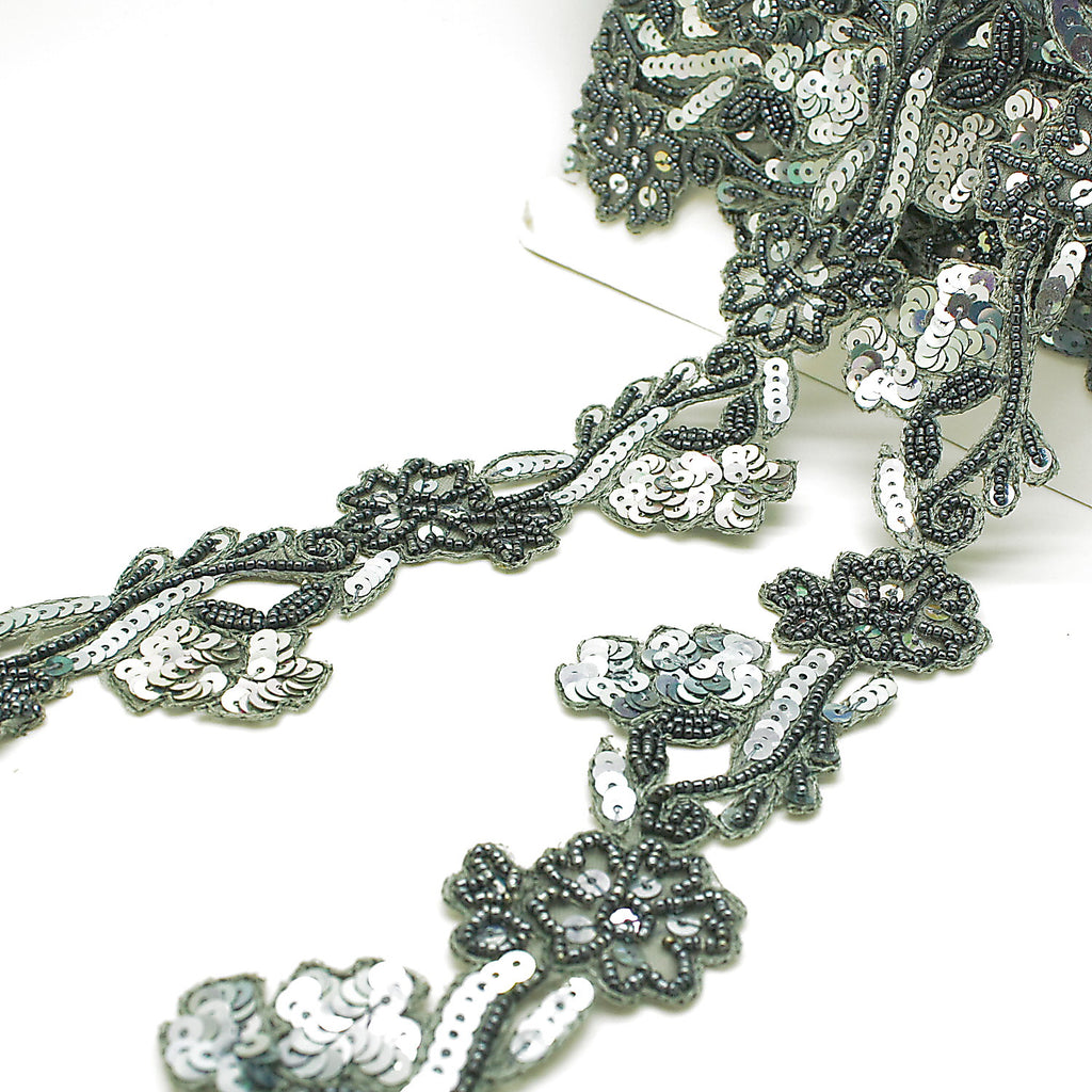 GRAY FLOWER SEQUIN TRIM - sarahi.NYC