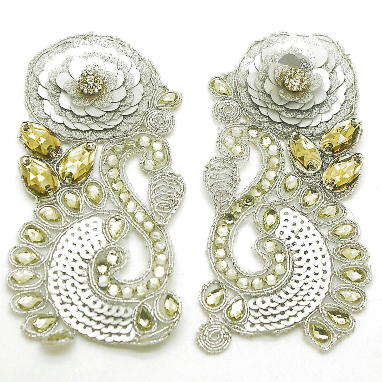 SILVER BEADED NET APPLIQUE PAIR - sarahi.NYC